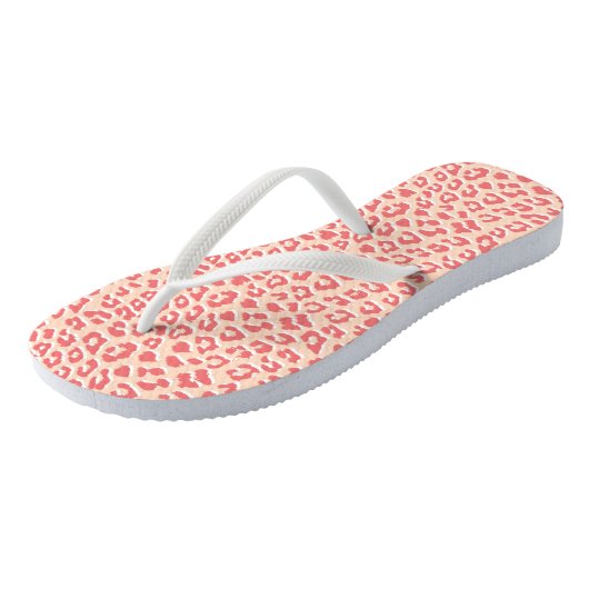 Tongs Empreinte de léopard Motif Vivant Coral Blanc (Incliné)