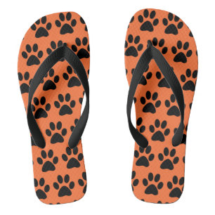 Tongs Empreintes de patte de chien noir sur orange carot