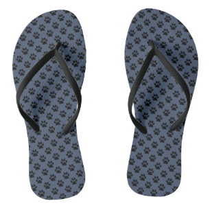 Tongs Empreintes de pattes d'animaux noirs sur un bleu j