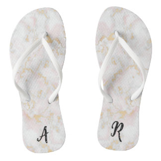 Tongs en marbre rose or monogramme initial
