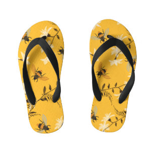 Tongs Enfants Abeille vintage et papillon : Brodé Art Floral