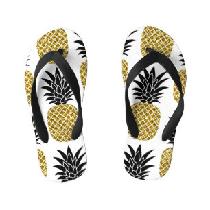 Tongs Enfants Ananas En Or : Blanc Dessiné À La Main Sans Coutur
