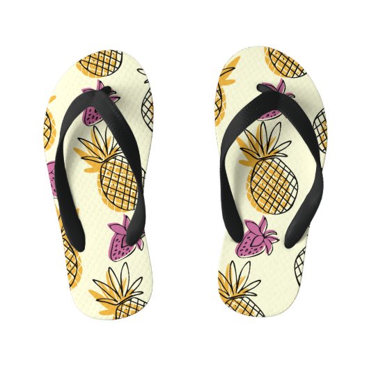 Tongs Enfants Ananas, fraise design textile vintage. (Semelle)