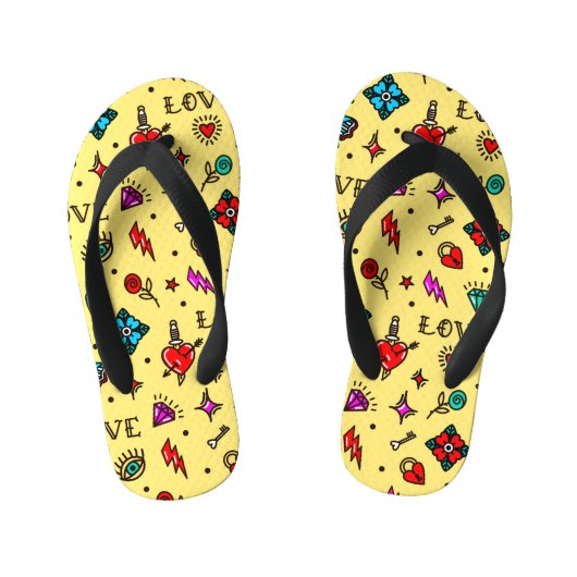 Tongs Enfants Ancien Motif de tatouage de l'école (Semelle)