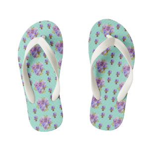 Tongs Enfants Aqua Shabby Chic Pansy Fleurs florales Plage Thong
