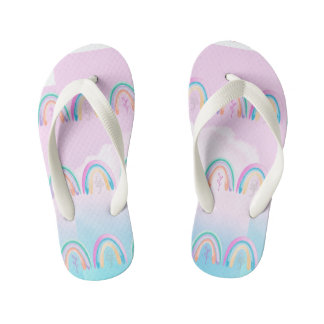 Tongs Enfants Aquarelle arc-en-ciel Pastel rose et bleu