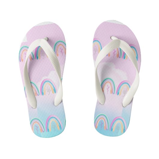 Tongs Enfants Aquarelle arc-en-ciel Pastel rose et bleu (Semelle)