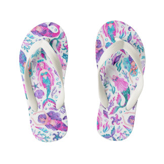 Tongs Enfants Aquarelle Mermaids Coques de mer + Starfish