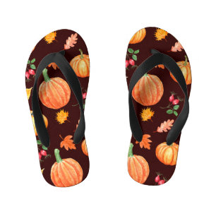 Tongs Enfants Aquarelle Motif Floral Citrouille d'automne