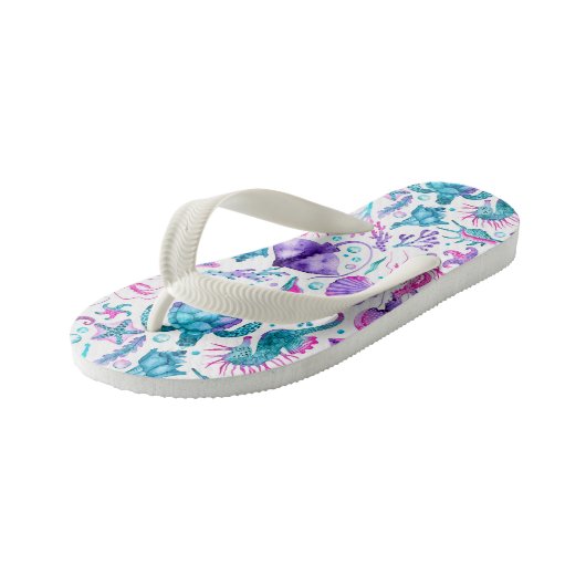 Tongs Enfants Aquarelle Océan Créatures sous la mer (Incliné)