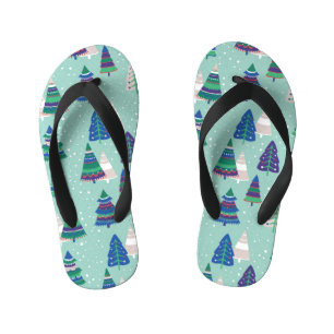 Tongs Enfants Arbres de Noël, arrière - plan bleu