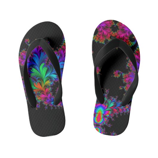 Tongs Enfants arc-en-ciel floral fractal art (Semelle)