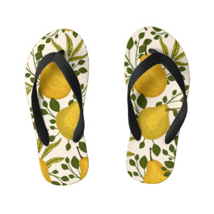 Tongs Enfants Arrière - plan blanc Feuille de poires jaunes