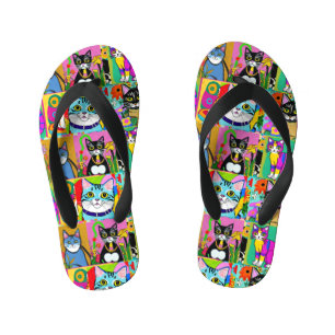 Tongs Enfants Art populaire fantaisiste chats colorés