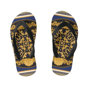 Tongs Enfants Bandana Print : Black Blue Gold.