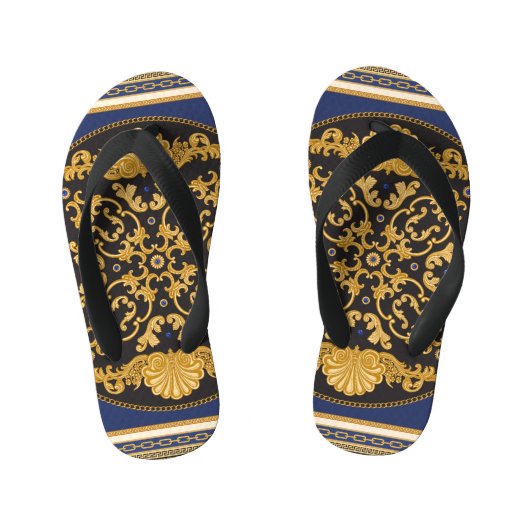 Tongs Enfants Bandana Print : Black Blue Gold. (Semelle)