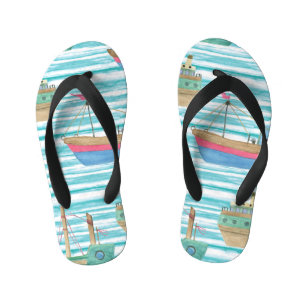 Tongs Enfants Bateaux : Motif de peinture aquarelle.