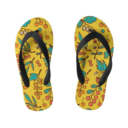 Tongs Enfants Berries sur branches, motif naturel sans soudure. (Semelle)