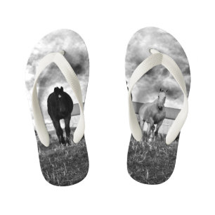 Tongs Enfants Black White Horse Photographie,