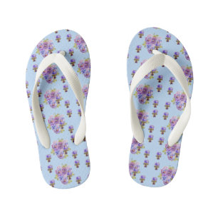 Tongs Enfants Blue Shabby Chic Pansy Fleurs florales Plage Thong