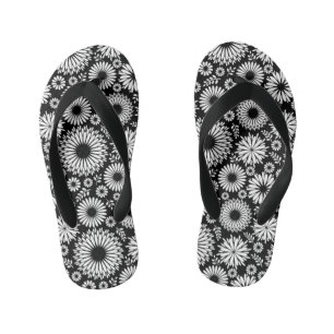 Tongs Enfants Boho fleurs Motif floral vectoriel noir et blanc