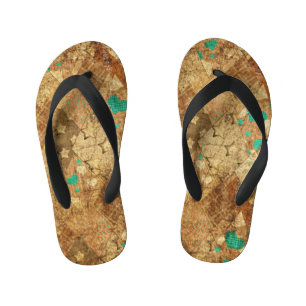 Tongs Enfants Brown Grunge Quilt Stars Coeurs