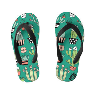 Tongs Enfants Cactus en floraison Arrière - plan vert Vintage