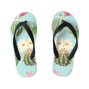 Tongs Enfants Cactus, fleurs roses : décor clair