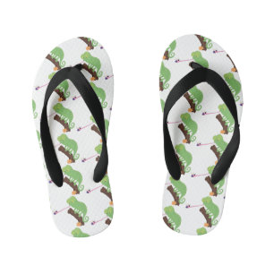 Tongs Enfants Caméléon lézard de dessin animé vert drôle mignon 