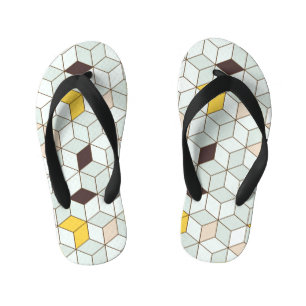 Tongs Enfants Carrelage vintage, motif blanc noir géométrique.