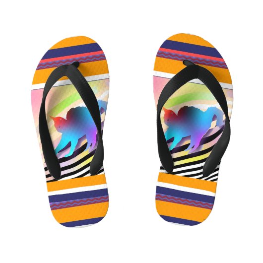 Tongs Enfants Chat Bleu Avec Bandes (Semelle)