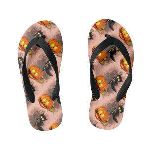 Tongs Enfants Chat effrayé par Citrouille Fun Halloween caractèr