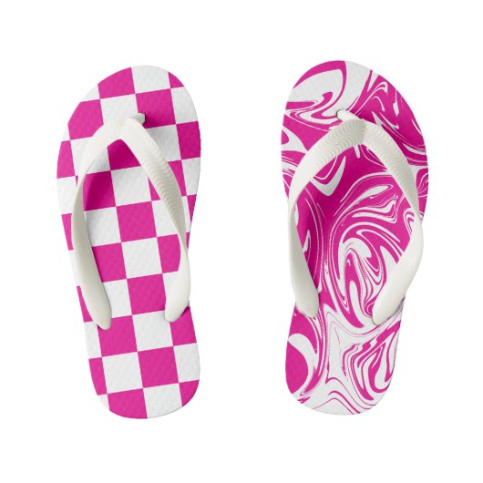 Tongs Enfants Chèques et permules en Magenta et Blanc (Semelle)