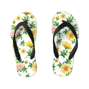 Tongs Enfants Chrysanthemums Aquarelle : Design floral incolore