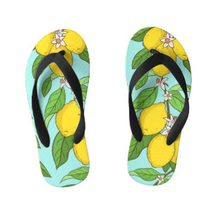 Tongs Enfants Citrons, Arrière - plan Bleu Vibrant sans couture.