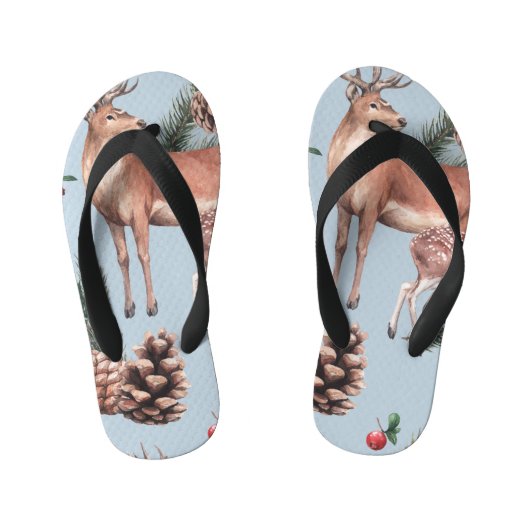 Tongs Enfants Croquis animal d'hiver, arrière - plan bleu. (Semelle)