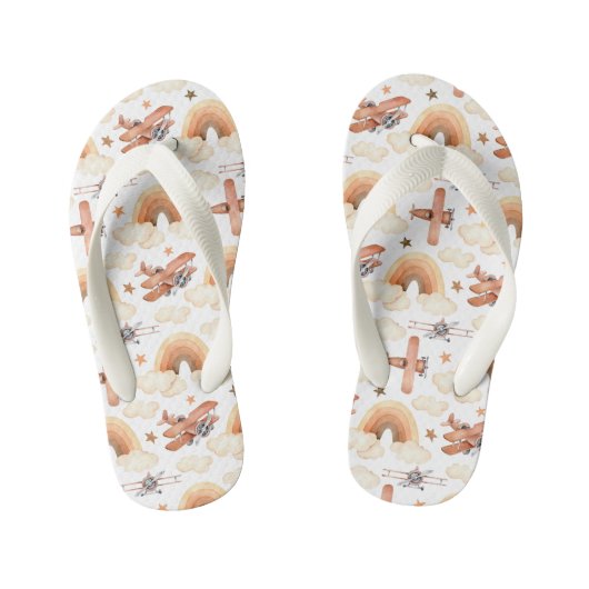 Tongs Enfants Cute aquarelle Rainbow Motif d'avion (Semelle)