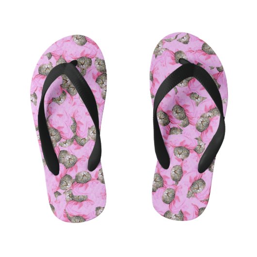 Tongs Enfants Cute Chat dans un Motif Casquette rose Random (Semelle)