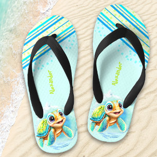 Tongs Enfants Cute Turtle Boy Nom personnalisé