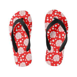 Tongs Enfants Design d'illustrations florales Pois en rouge blan