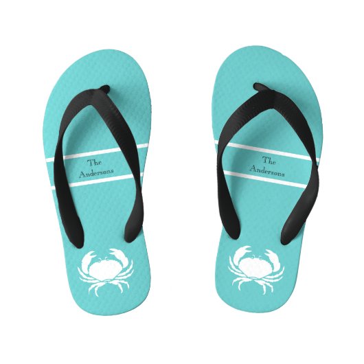 Tongs Enfants Design nautique avec crabe blanc sur bleu Turquois (Semelle)