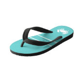 Tongs Enfants Design nautique avec crabe blanc sur bleu Turquois (Incliné)