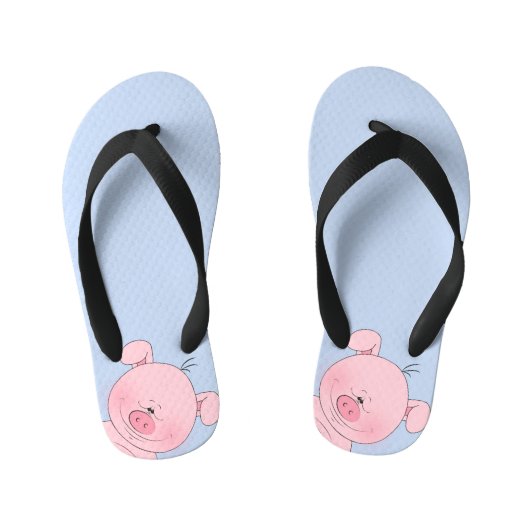 Tongs Enfants Dessin joyeux de cochon rose (Semelle)