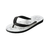 Tongs Enfants Dinosaure - Animal esquissé - Noir & Blanc (Incliné)