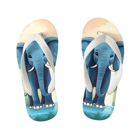 Tongs Enfants Eléphant Bébé Bleu Whimsical, (Semelle)