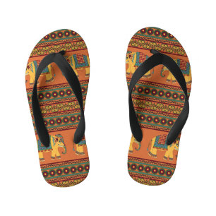 Tongs Enfants Eléphants Indiens, Orange Traditionnel Sans Seamle
