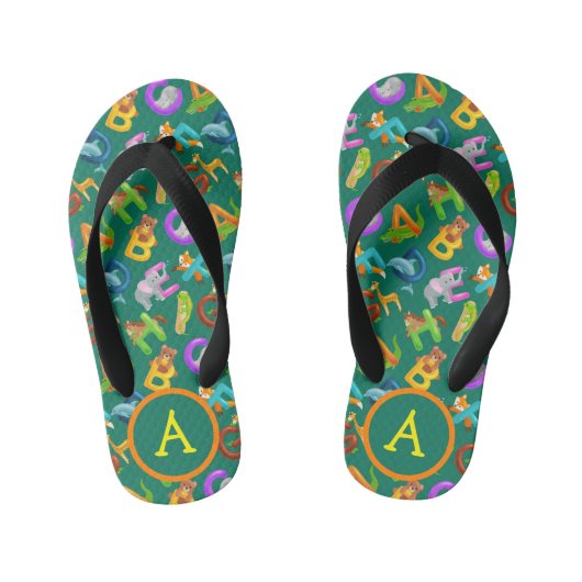 Tongs Enfants Enfants Monogrammes Animaux Alphabet (Semelle)