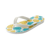 Tongs Enfants Feuilles Monstera en Turquoise, Jaune et Blanc (Incliné)