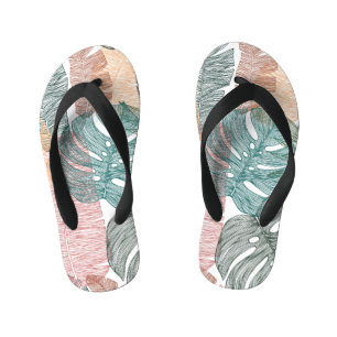 Tongs Enfants Feuilles tropicaux : motif vintage à main.