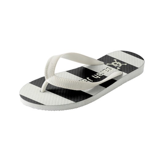 Tongs Enfants Fille Pirate Crossbones noir et blanc (Incliné)